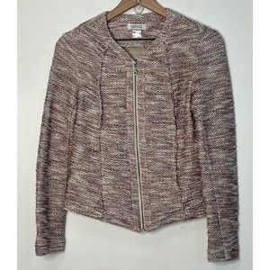 Barney's New York Pink Black and White Tweed Zip Up Modest Jacket Pockets Small